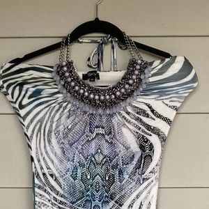 Sky long stretchy halter style dress size medium